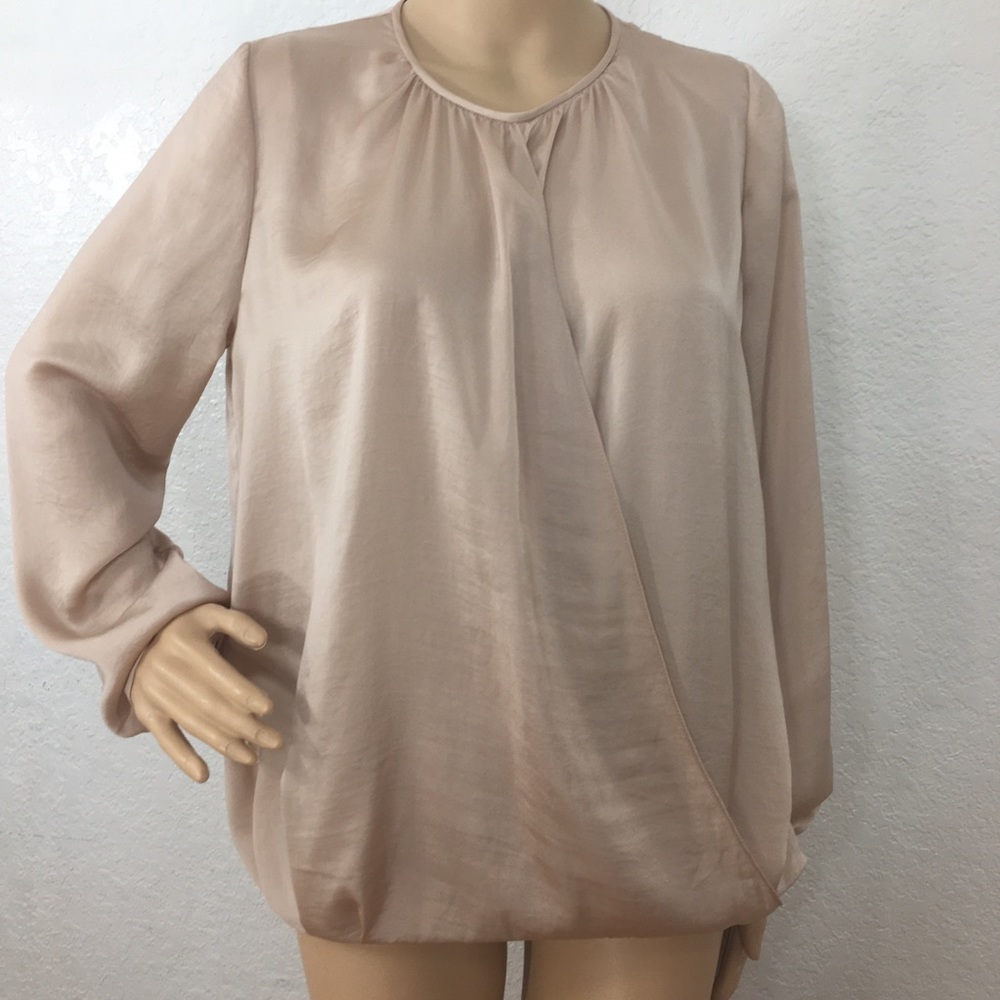 Vince Faux Wrap Blouson Top in ‘Sand’